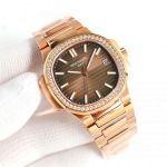 Swiss Replica Patek Philippe Nautilus rose gold case diamond bezel brown dial 35.2mm